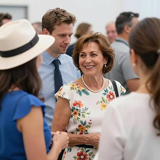Smiling woman at social gathering