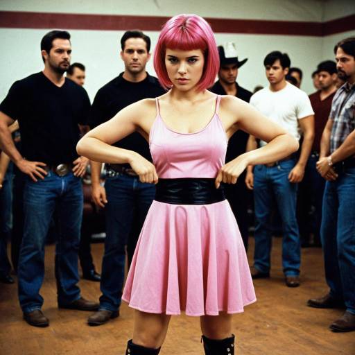 Woman in Pink Dress with Short Pink Hair