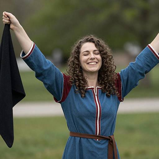 Joyful Woman in Medieval Dress Outdoors
