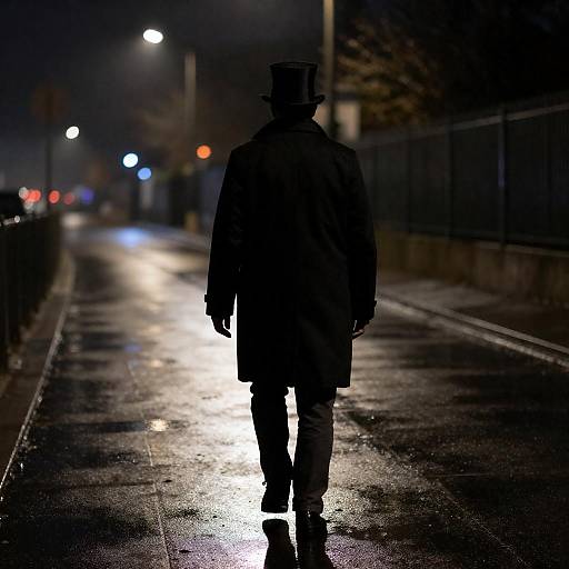 Solitary Figure at Night in Rain
