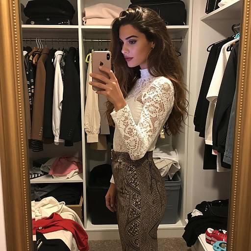 Stylish Woman Taking Mirror Selfie