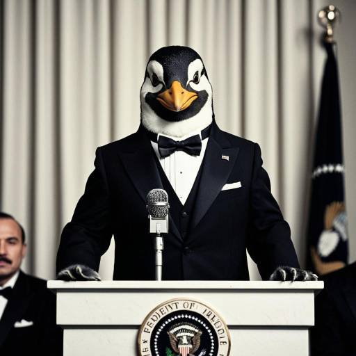 Anthropomorphic Penguin President at Podium