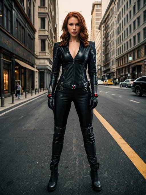 Woman in Black Leather Suit Standing in City Street