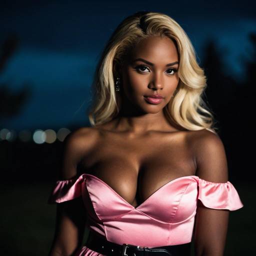 Elegant Dark-Skinned Woman in Pink Dress