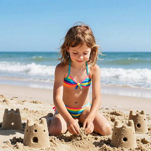 Joyful Little Girl Playing on Beach