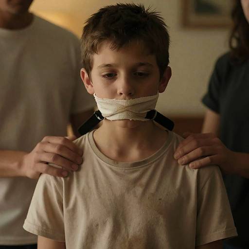 Somber Scene of a Bound Young Boy