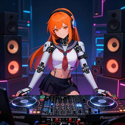 Cyberpunk Anime Robot DJ Illustration