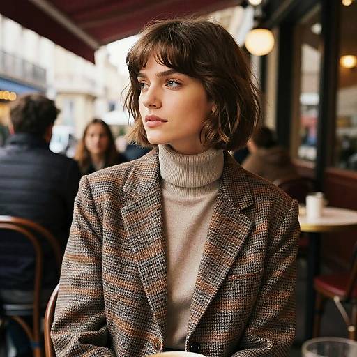 Fashion Model with Bob Cut in Bistro