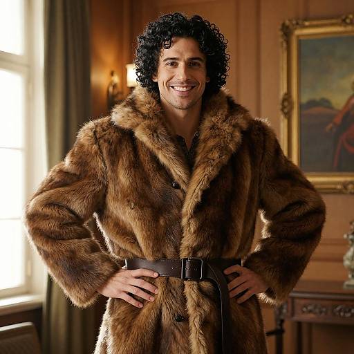Confident Man in Luxurious Fur Coat