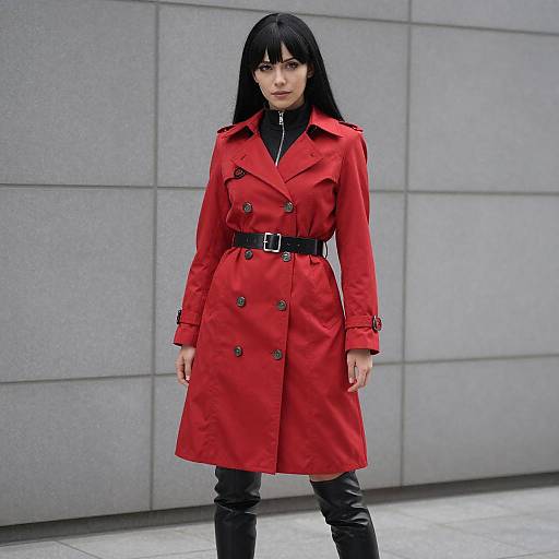 Woman in Red Trench Coat with Black Boots