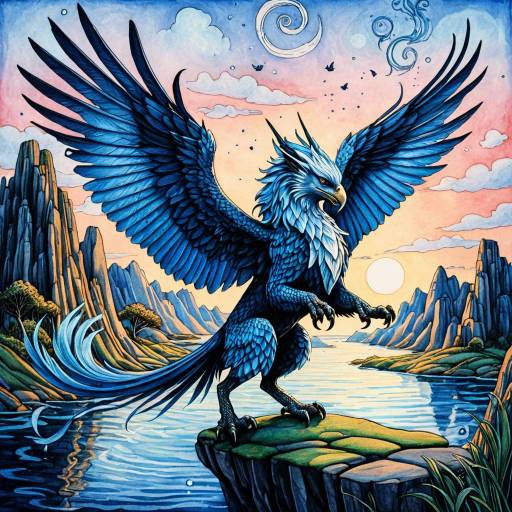 Dancing Azure Gryphon on Twilight Floating Islands