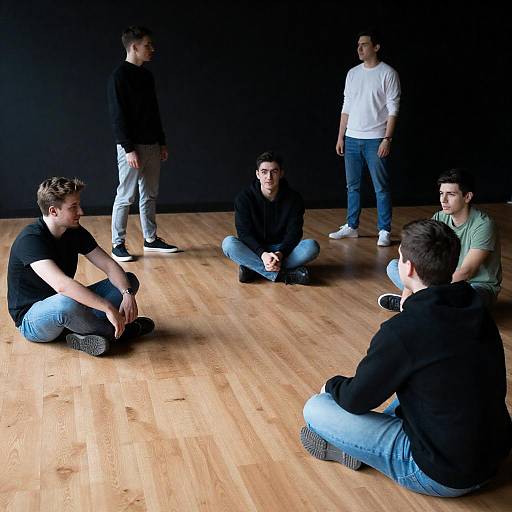 Dimly Lit Room of Young Men