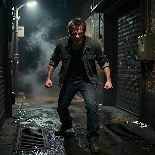Furious Man in Cyberpunk Alley