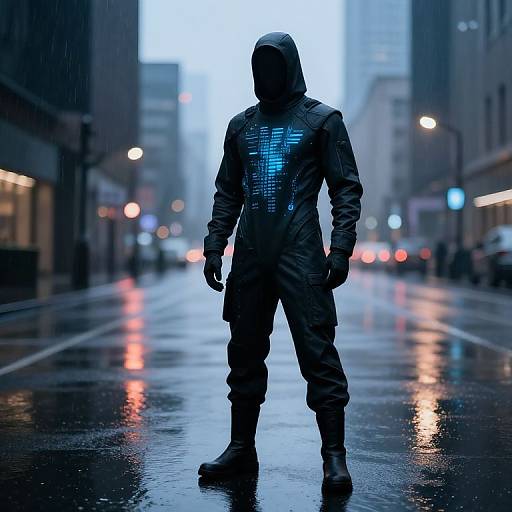 Futuristic Inventor in Holographic Suit