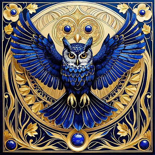 Art Nouveau Owl with Gold Leaf and Lapis Lazuli