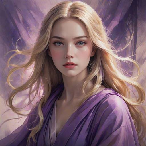 Portrait of Blonde Woman in Purple Dress