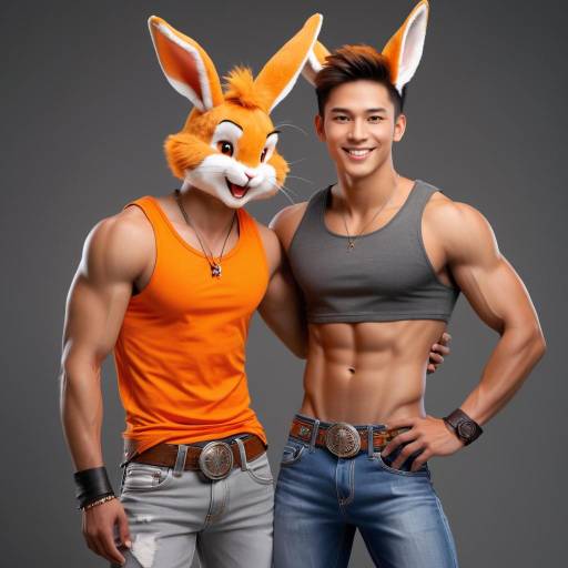 Vibrant Rabbit-Eared Boys in Cowboy Shot Vibrant Rabbit-Eared Boys in Cowboy Shot