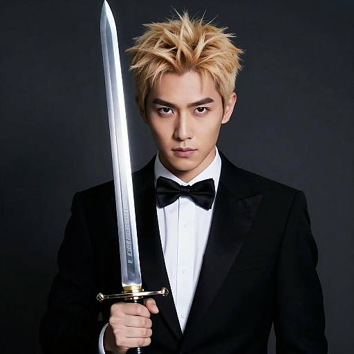 Man in Tuxedo Holding Sword