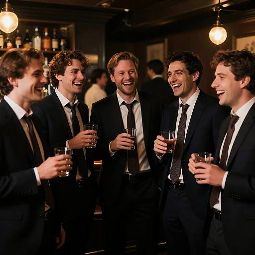 Dimly Lit Bar Gathering in Suits