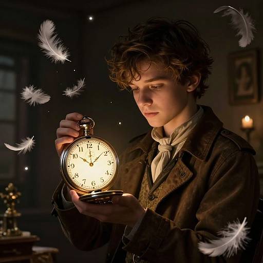 Nostalgic Time-Traveler with Glowing Watch