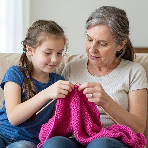 Grandmother and Granddaughter Knitting Warmth