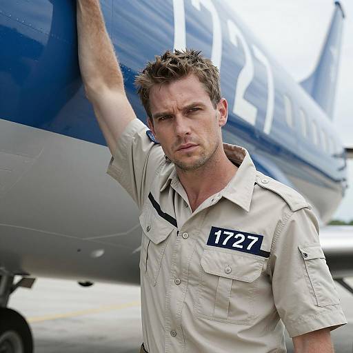 Intense Pilot by the Airplane