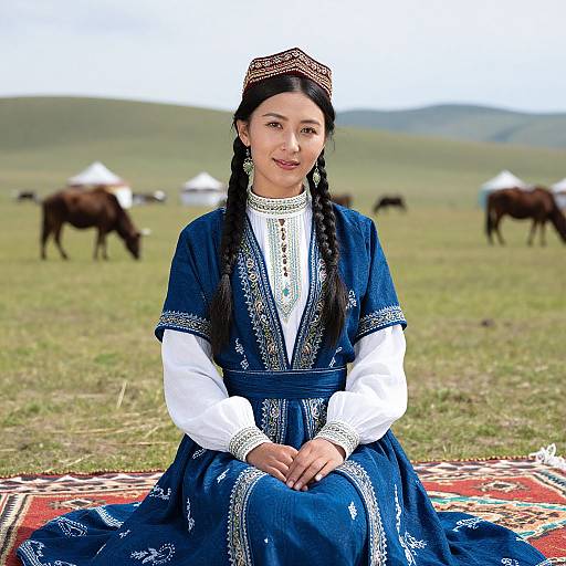 Kirghiz Nomad Woman in Traditional Costume