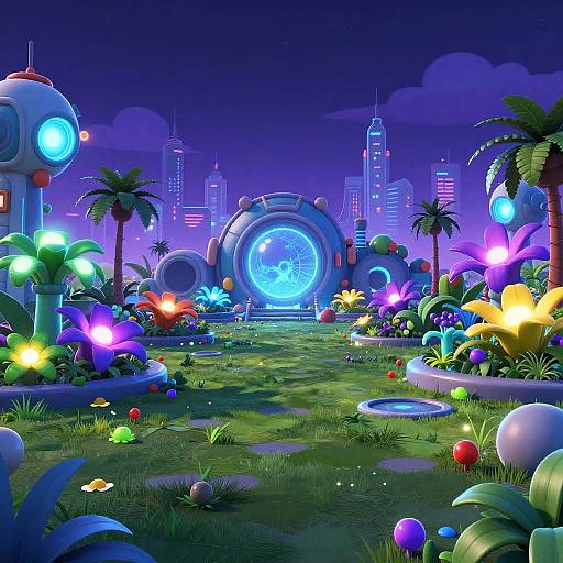 Futuristic Neon Garden PvZ Background