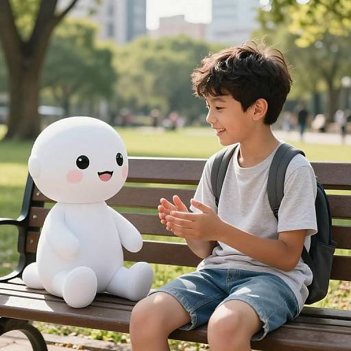 Boy Smiling with AI Companion