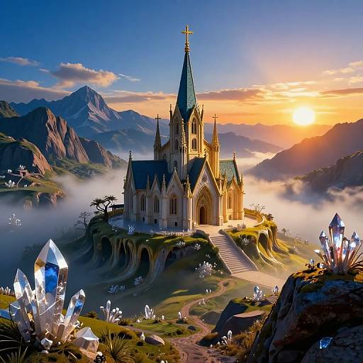 Surreal Melting Church in Mountain Valley