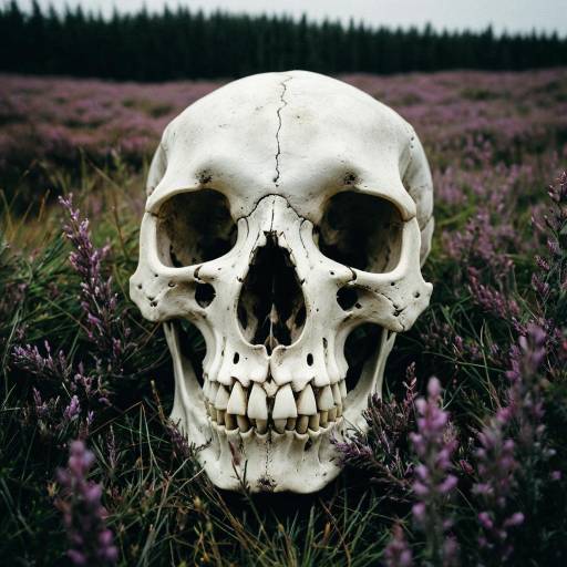 Weathered Animal Skull in Heather Meadow