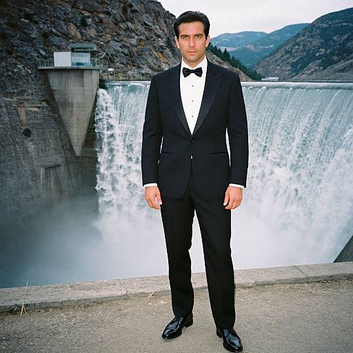 Man in Tuxedo by Hydroelectric Dam
