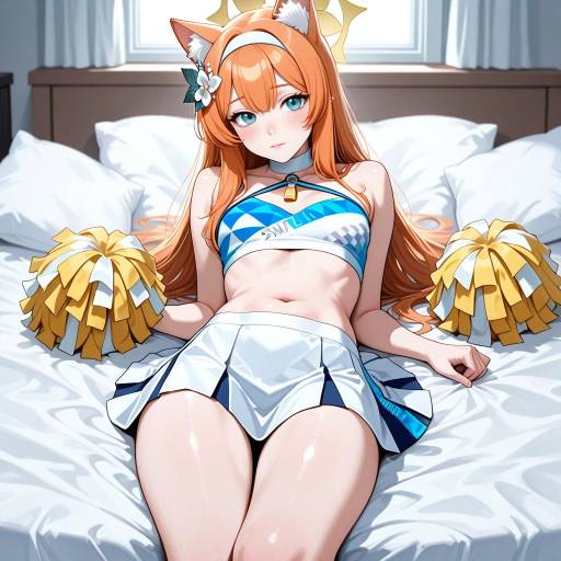 Cheerful Blue-Haired Cheerleader with Ears