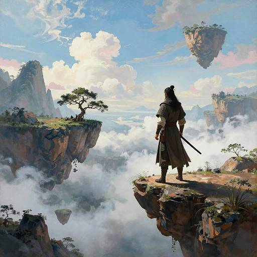 Ancient Warrior Overlooking Floating Islands