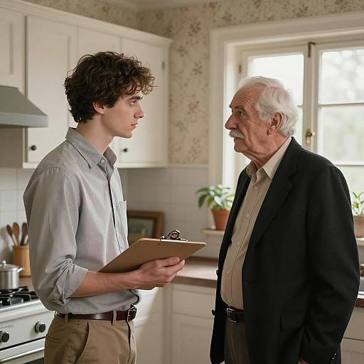 Intergenerational Dialogue in Vintage Kitchen