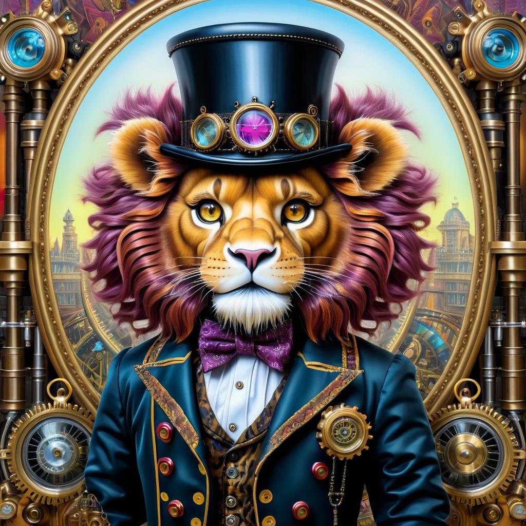 Victorian Steampunk Lion in Hyper-Realism