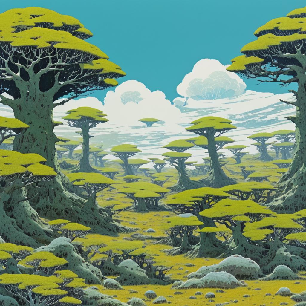 Surreal Tundra with Human Heads Illustration