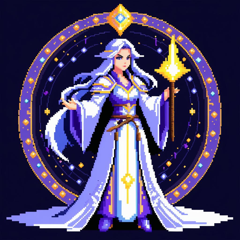 Pixel Art Female Wizard Healer Design