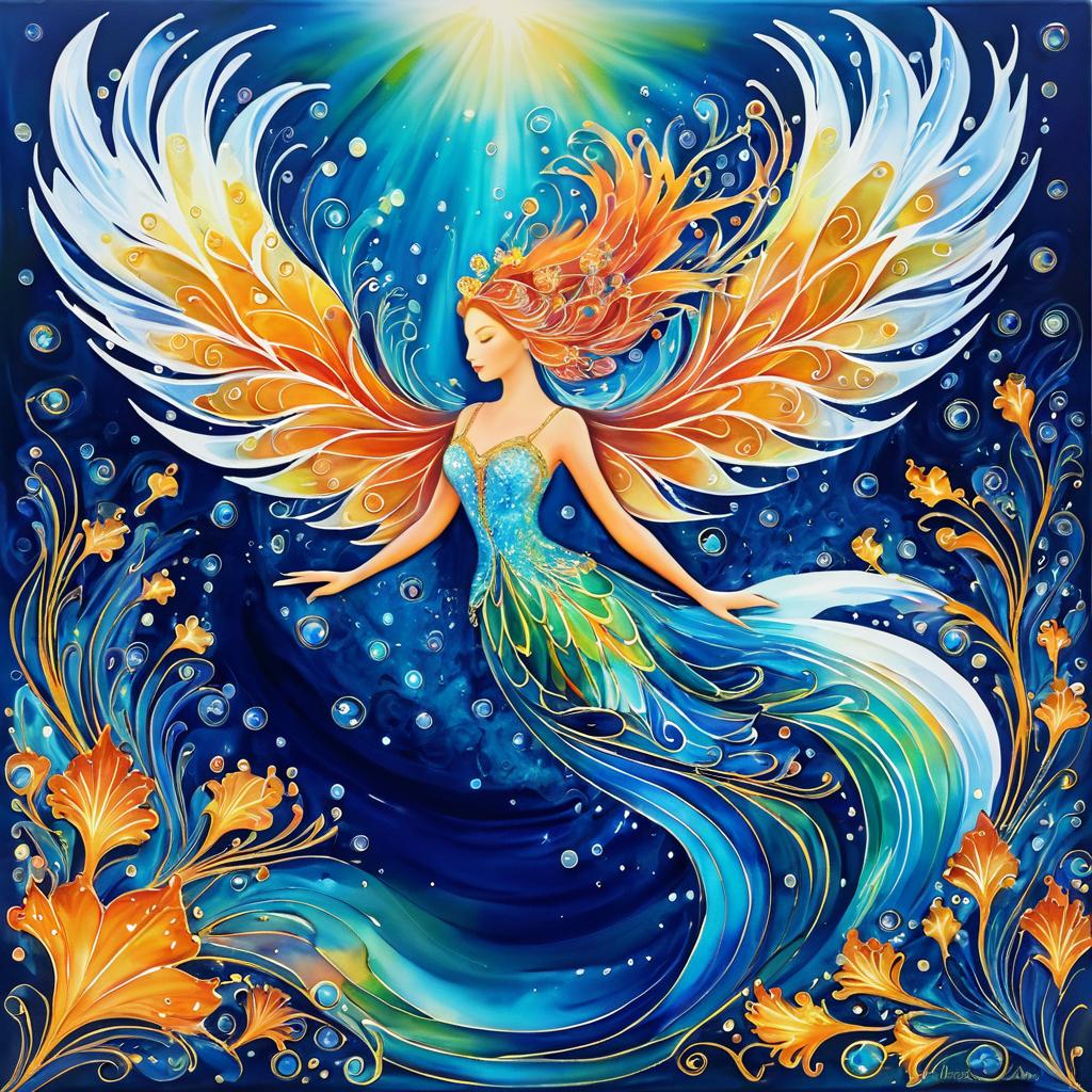 Whimsical Phoenix in Underwater Fairytale