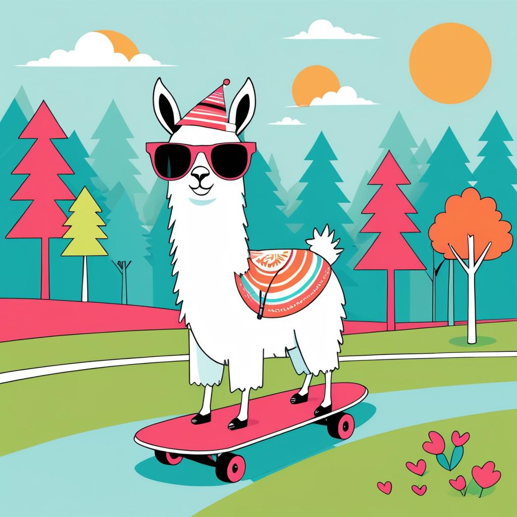 Quirky Llama Skateboarding in Style