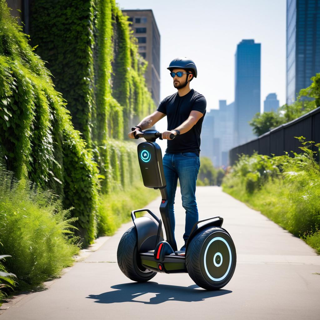 Hybrid Segway in Overgrown Cityscape