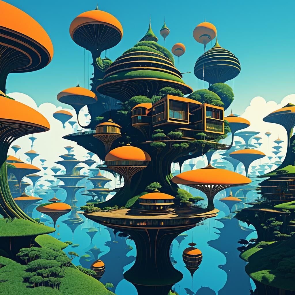 70s Afrofuturist Floating Treehouse Village