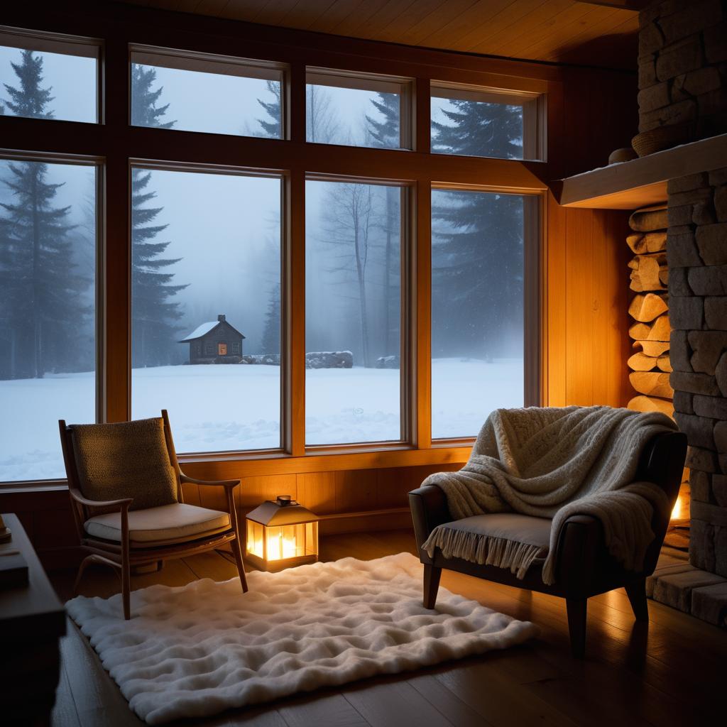 Warm Retreat: Cozy Room in Snowstorm