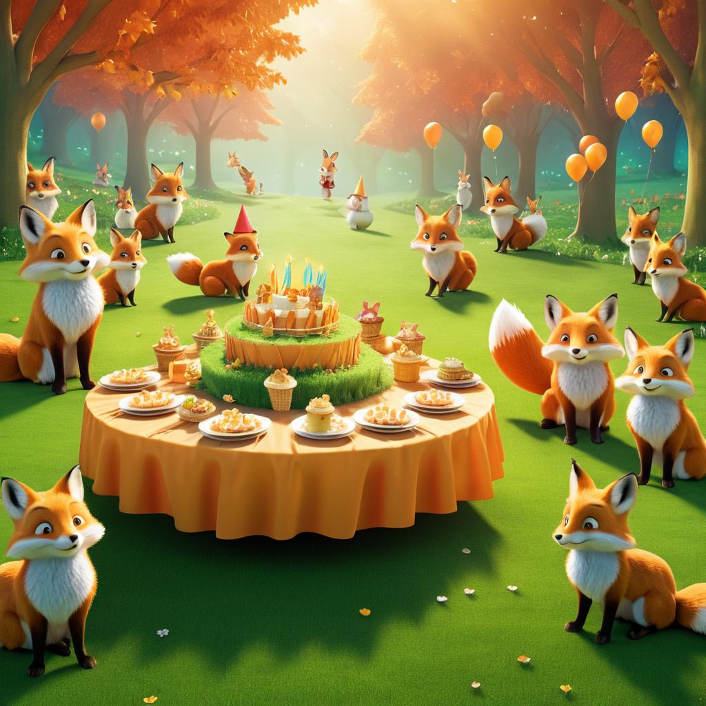 Fox's Birthday Bash with Playful Rabbits