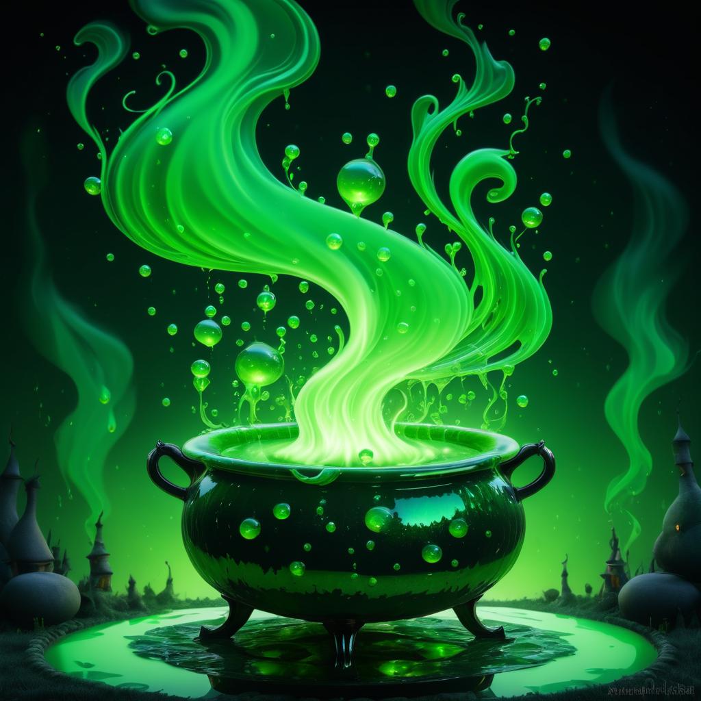 Surreal Witch's Cauldron Art Inspired by Tim Burton