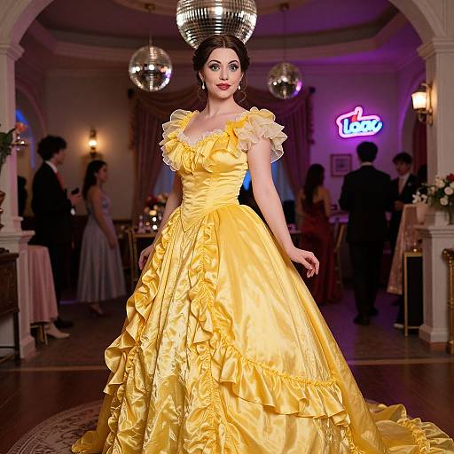 Retro Party Woman in Vintage Yellow Gown