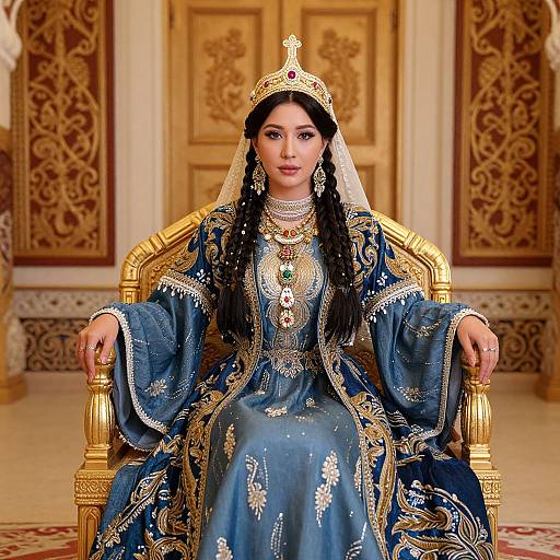 Regal Kazakh Woman on Throne