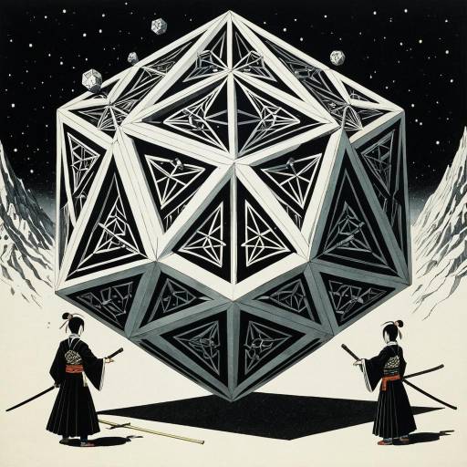 Enigmatic Samurai and Platonic Solid in Surreal Sci-Fi Scene