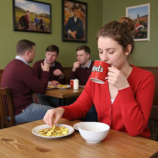 Woman Enjoying Snacks in Cozy Café