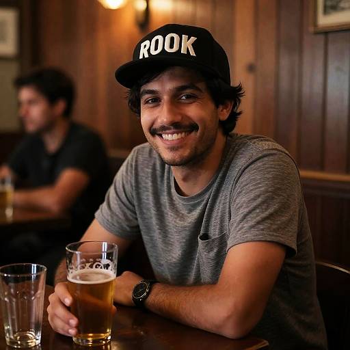 Smiling Man in Dimly Lit Bar